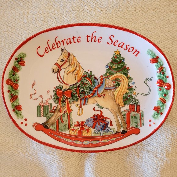 Fitz and Floyd 2012 Holiday Sentiment Oval Tray Celebrate the Season - Picture 1 of 4